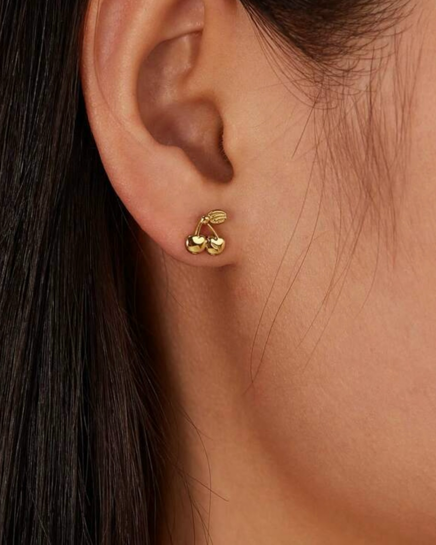 Golden Cherry Stud Earrings