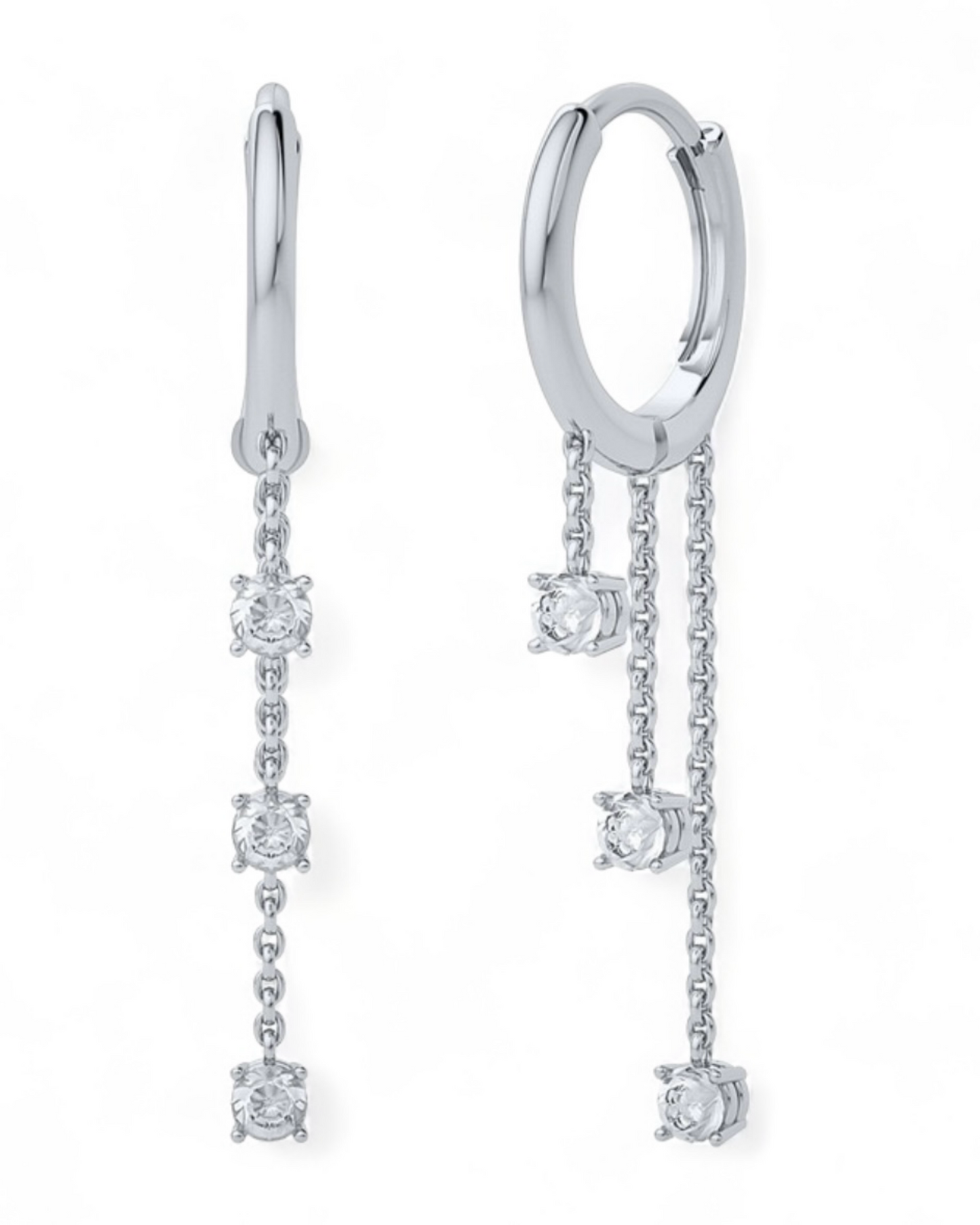 Sterling Silver Zirconia Chains Hoops