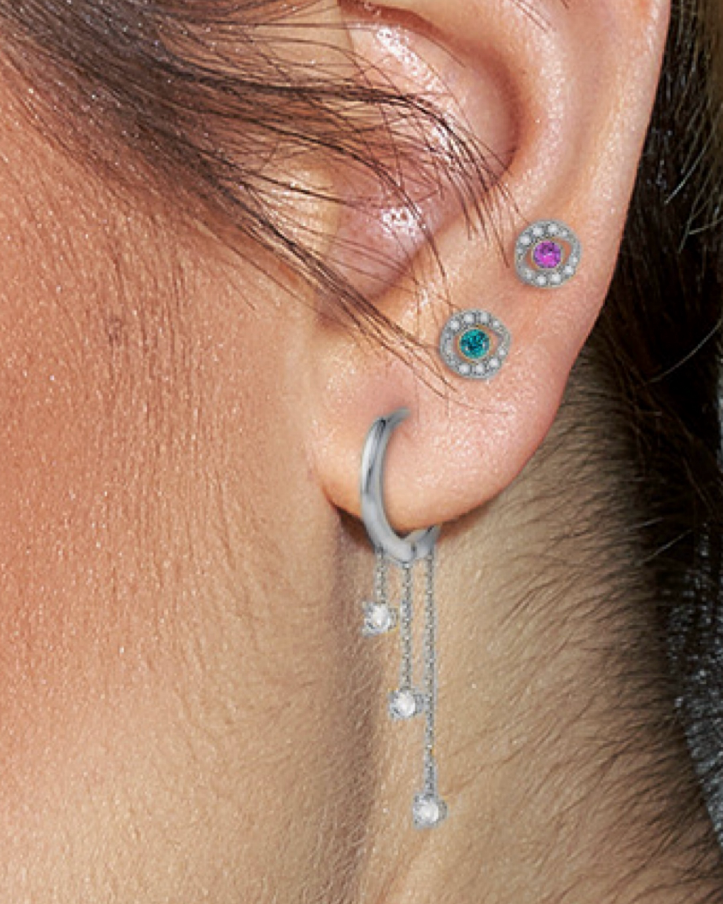 Sterling Silver Zirconia Chains Hoops