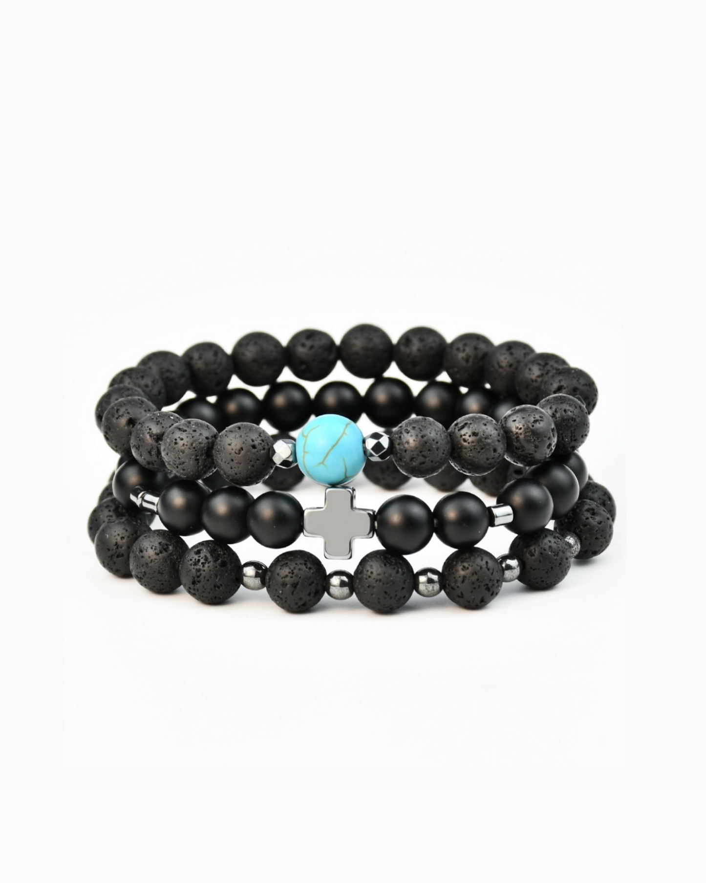 Men Black-Turquoise (Set of 3) Bracelets