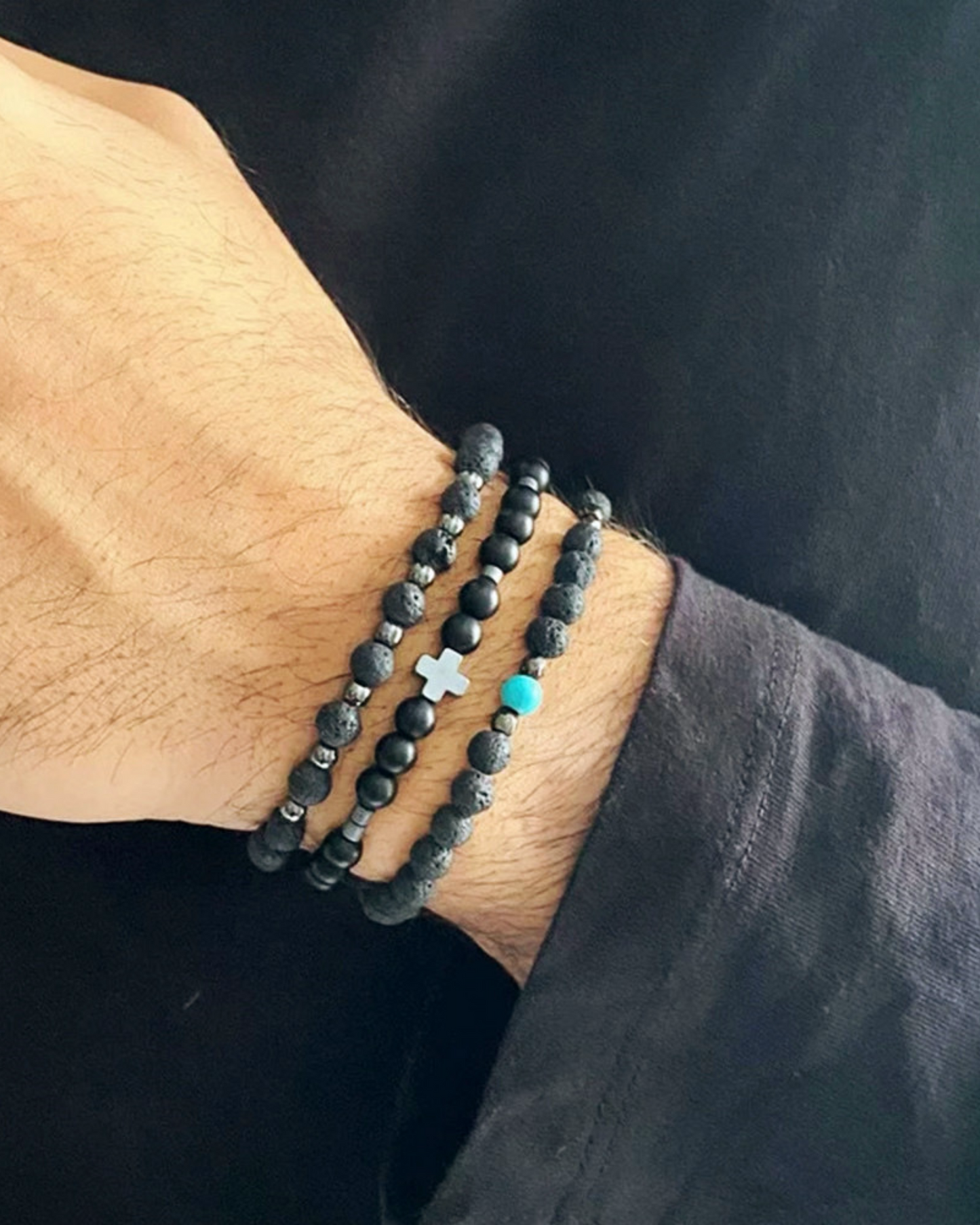 Men Black-Turquoise (Set of 3) Bracelets