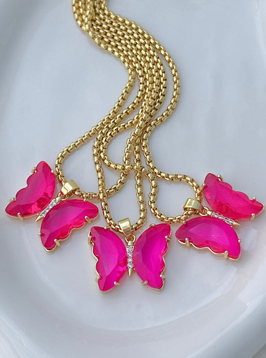 Hot Pink Butterfly Necklace