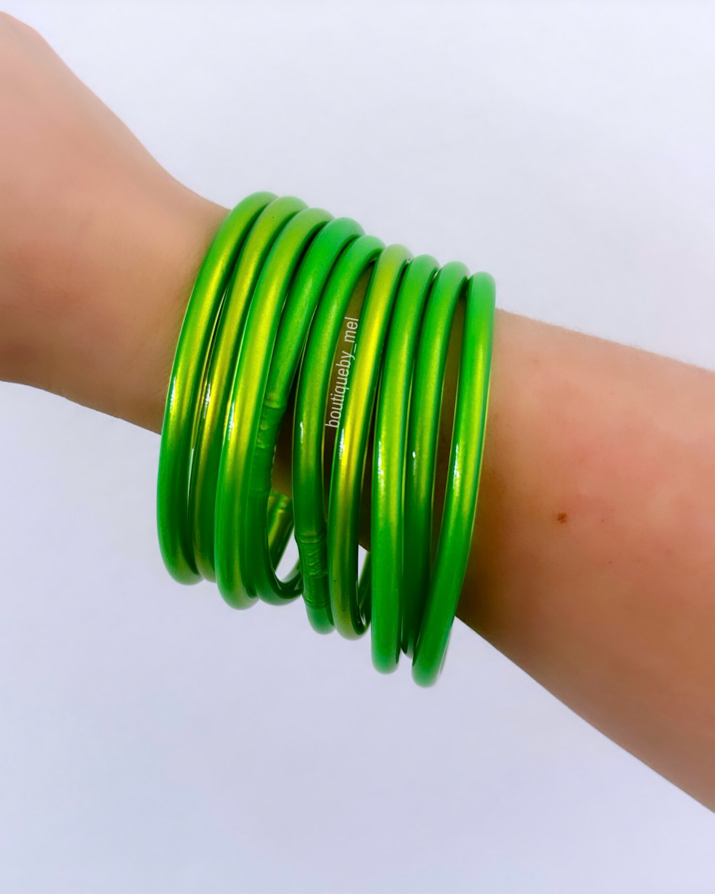 Bright Green Jelly Bangles (set of 9)