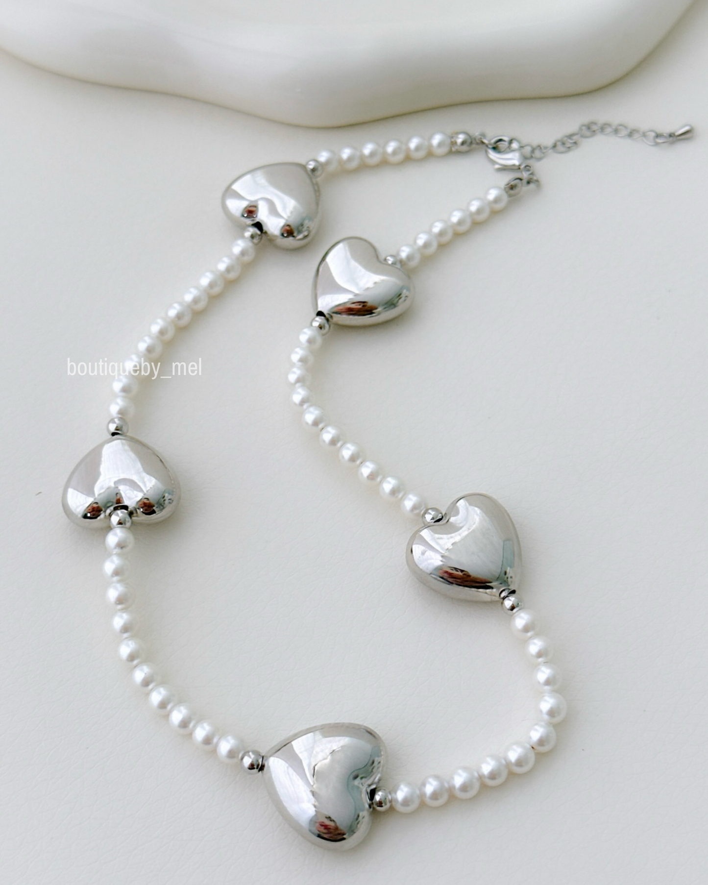 Silver Hearts & Pearls Necklace