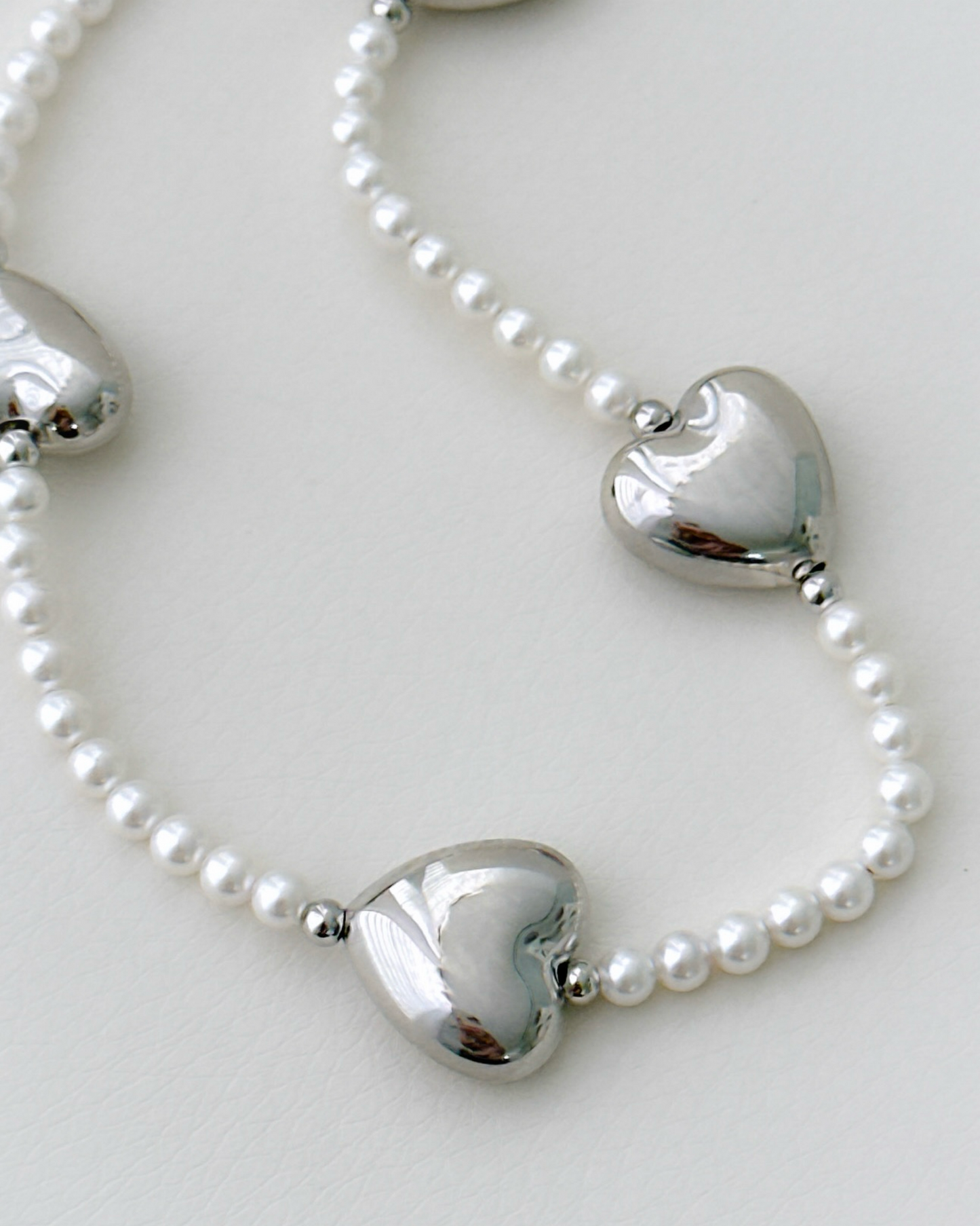 Silver Hearts & Pearls Necklace