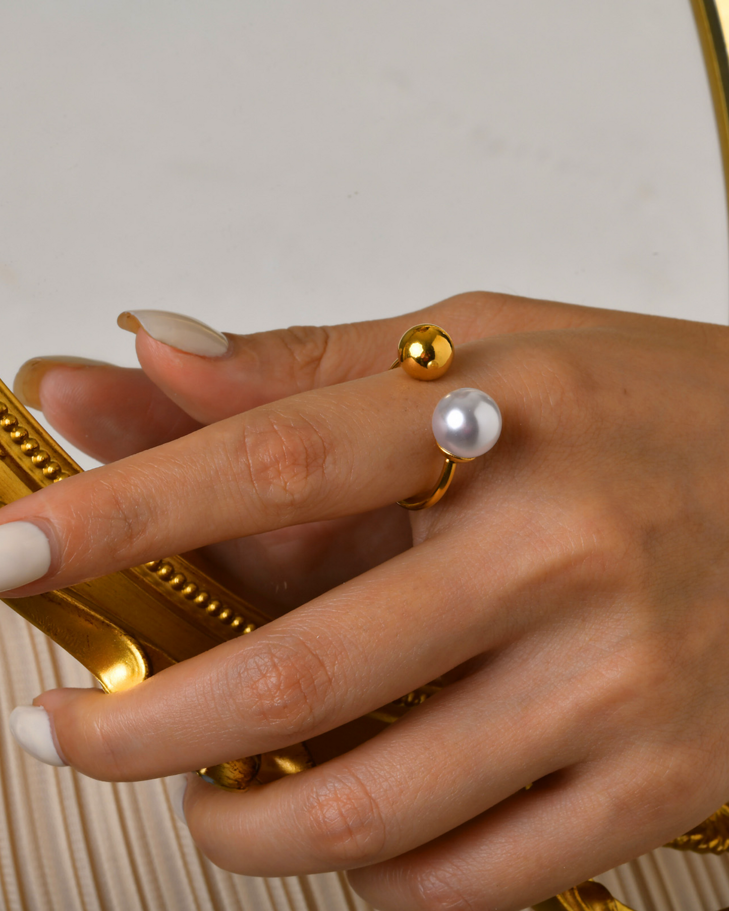 White & Gold Ball Ring